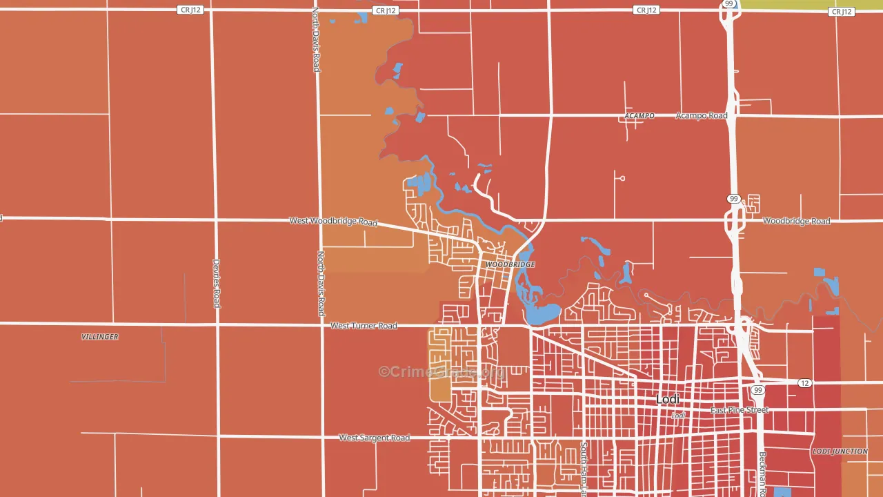 Woodbridge, CA Map of Assault Rates