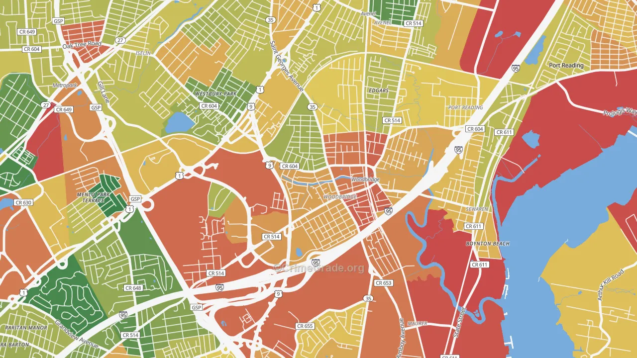 Woodbridge, NJ Map of Assault Rates