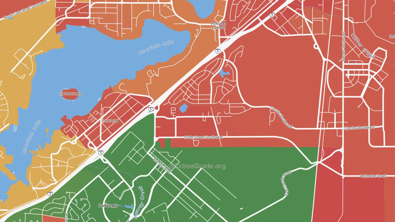 Woodbrook, Lakewood, WA Map of Assault Rates