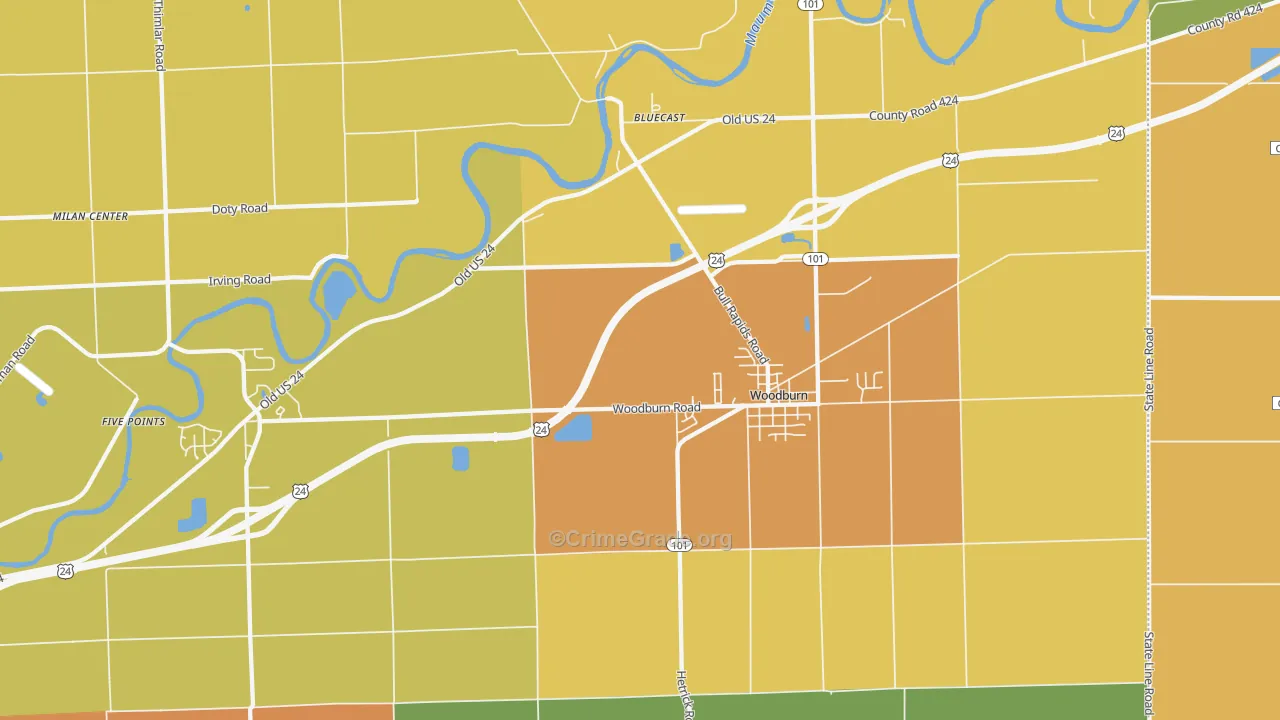 Woodburn, IN Map of Assault Rates