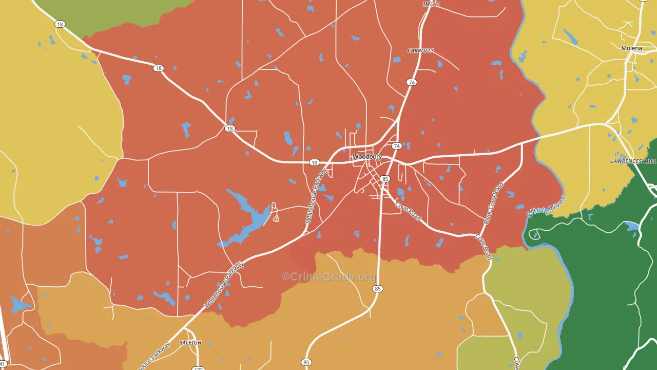 Woodbury, GA Map of Assault Rates
