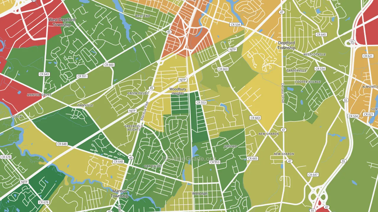 Woodbury Heights, NJ Map of Assault Rates