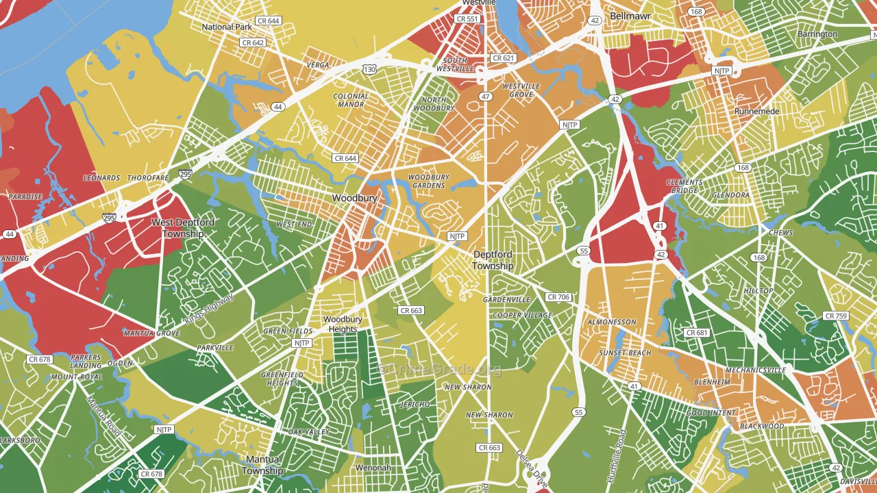 Woodbury, NJ Map of Assault Rates