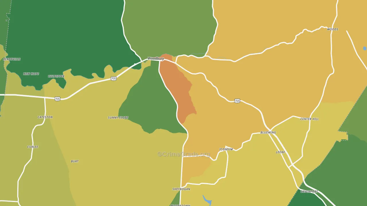 Woodbury, TN Map of Assault Rates