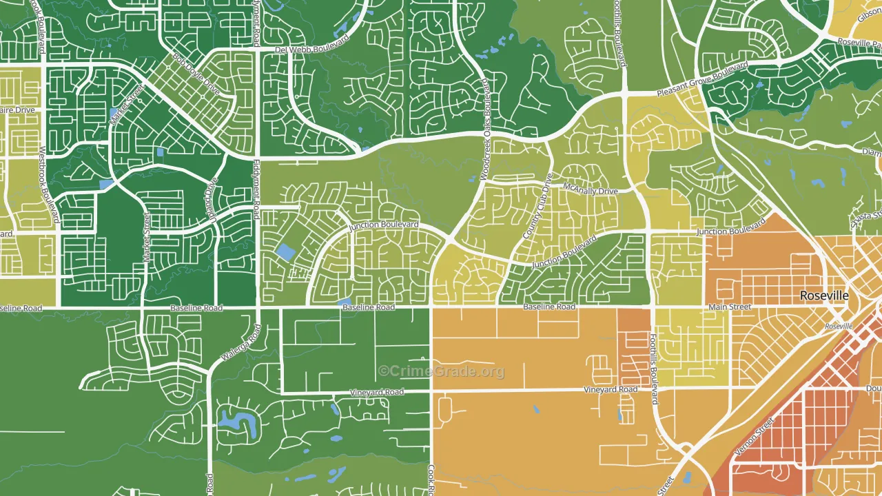 Woodcreek Oaks, Roseville, CA Map of Assault Rates