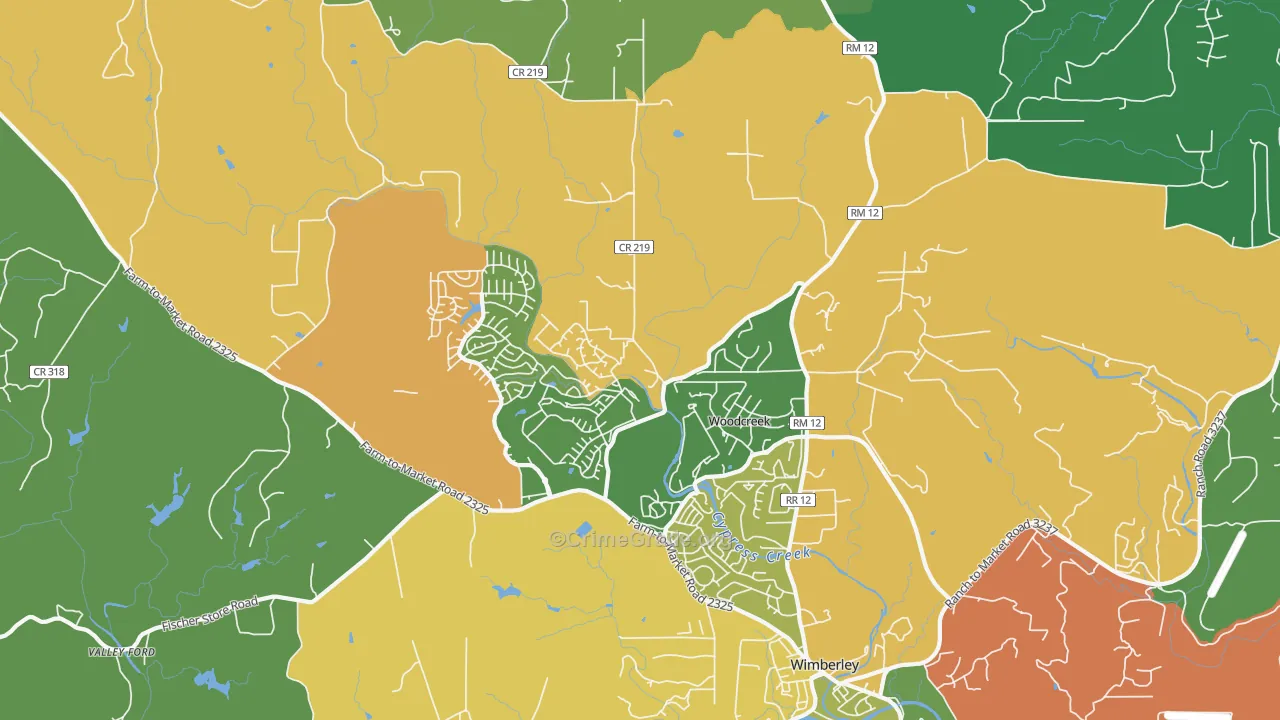 Woodcreek, TX Map of Assault Rates