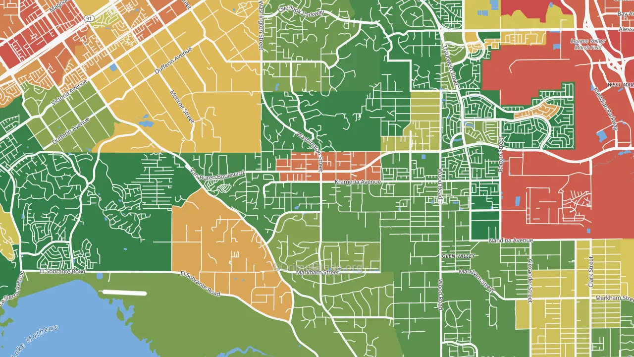 Woodcrest, CA Map of Assault Rates