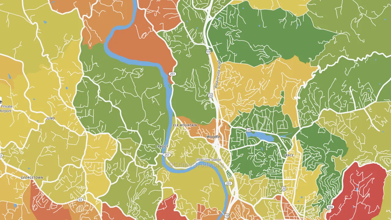 Woodfin, NC Map of Assault Rates