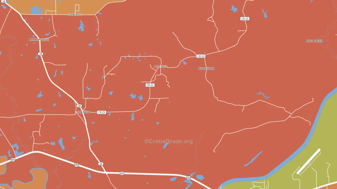 Woodford, AL Map of Assault Rates