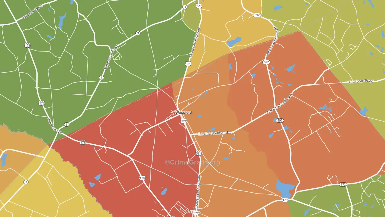 Woodford, SC Map of Assault Rates
