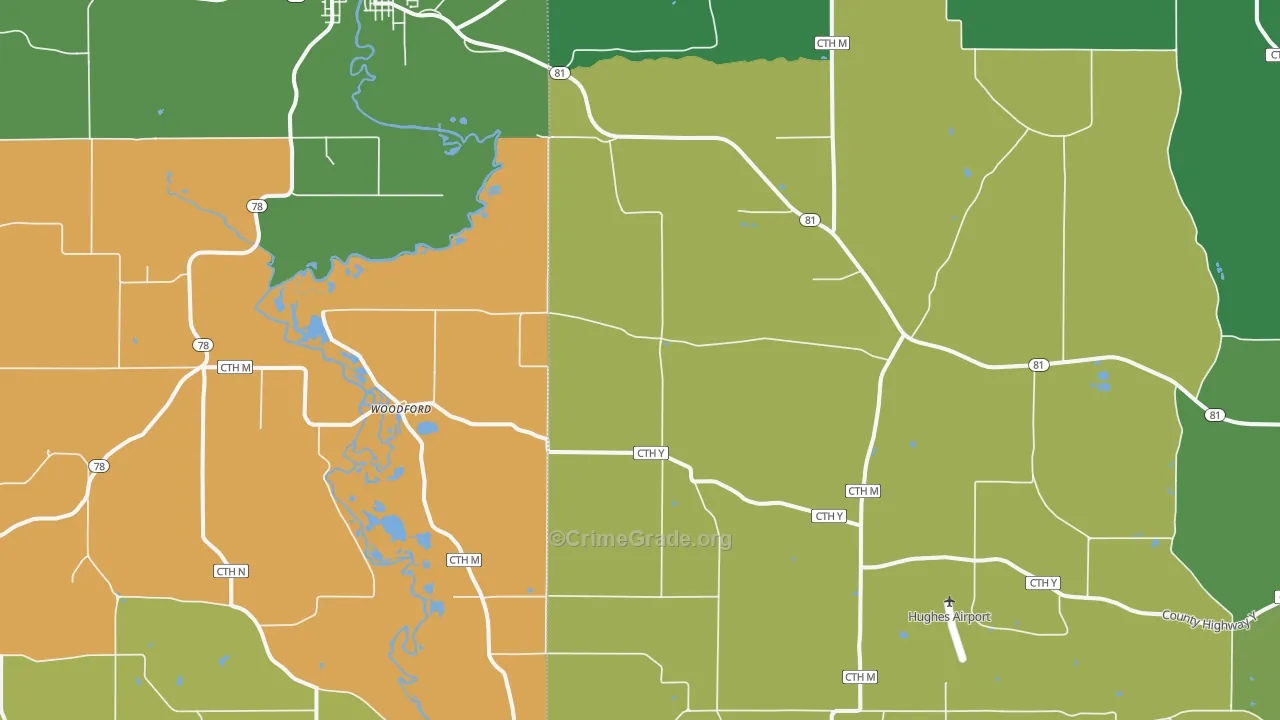 Woodford, WI Map of Assault Rates