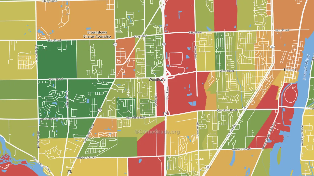 Woodhaven, MI Map of Assault Rates