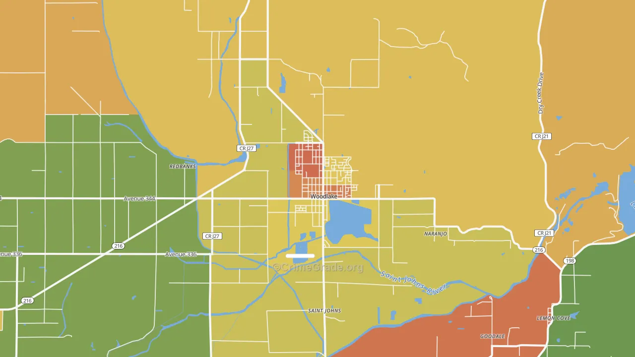 Woodlake, CA Map of Assault Rates