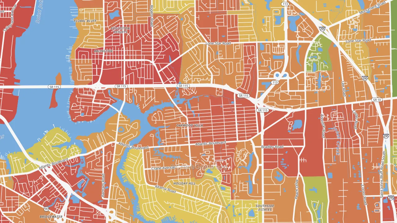 Woodland Acres, Jacksonville, FL Map of Assault Rates