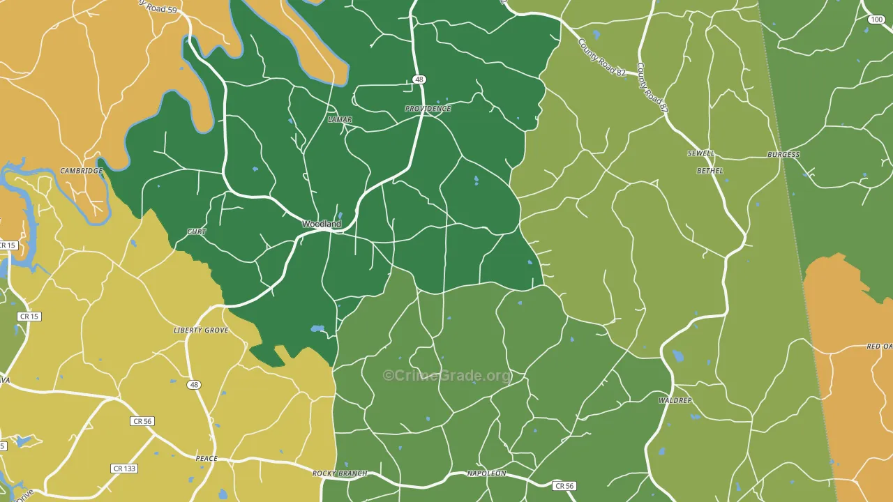 Woodland, AL Map of Assault Rates