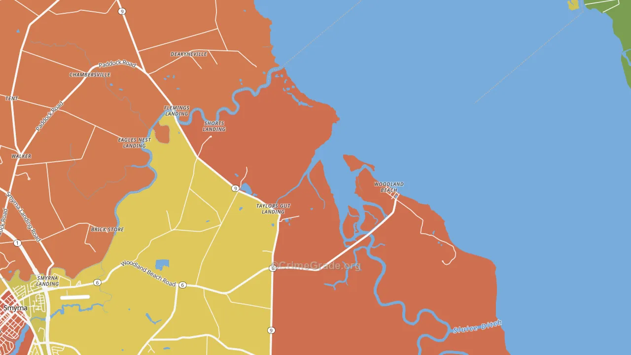 Woodland Beach, DE Map of Assault Rates