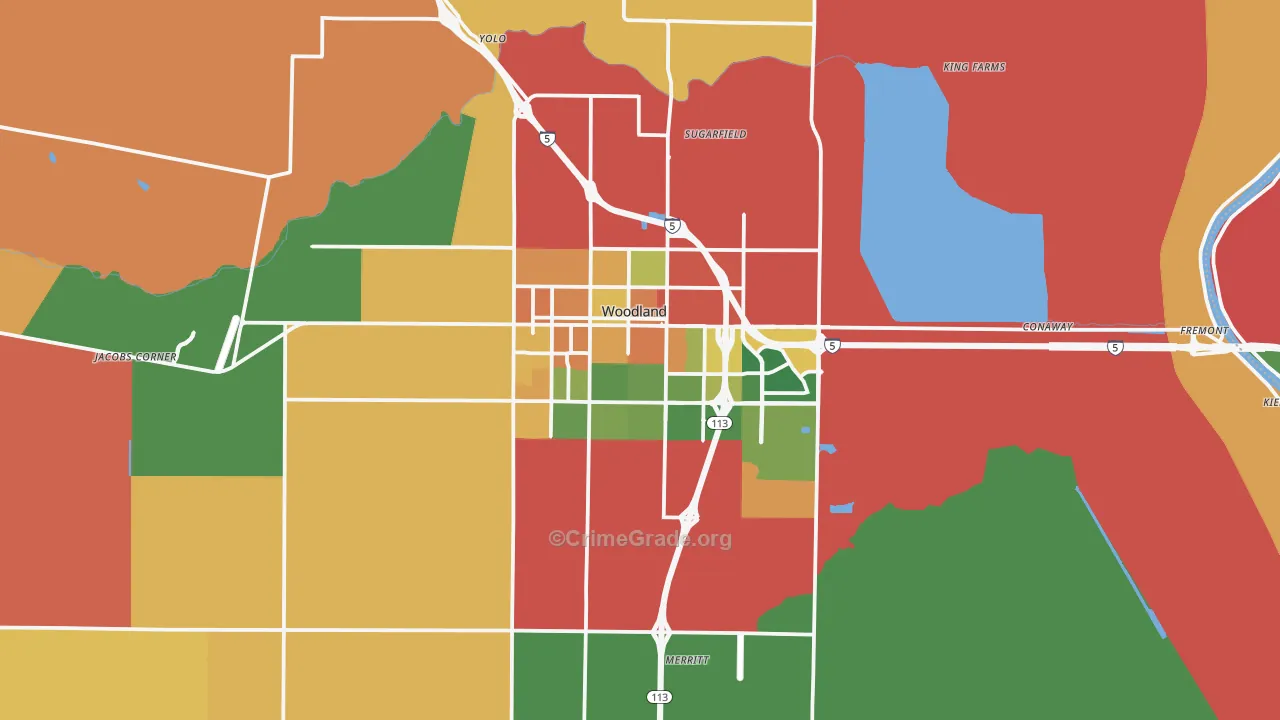 Woodland, CA Map of Assault Rates