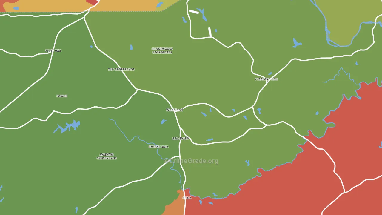 Woodland, GA Map of Assault Rates