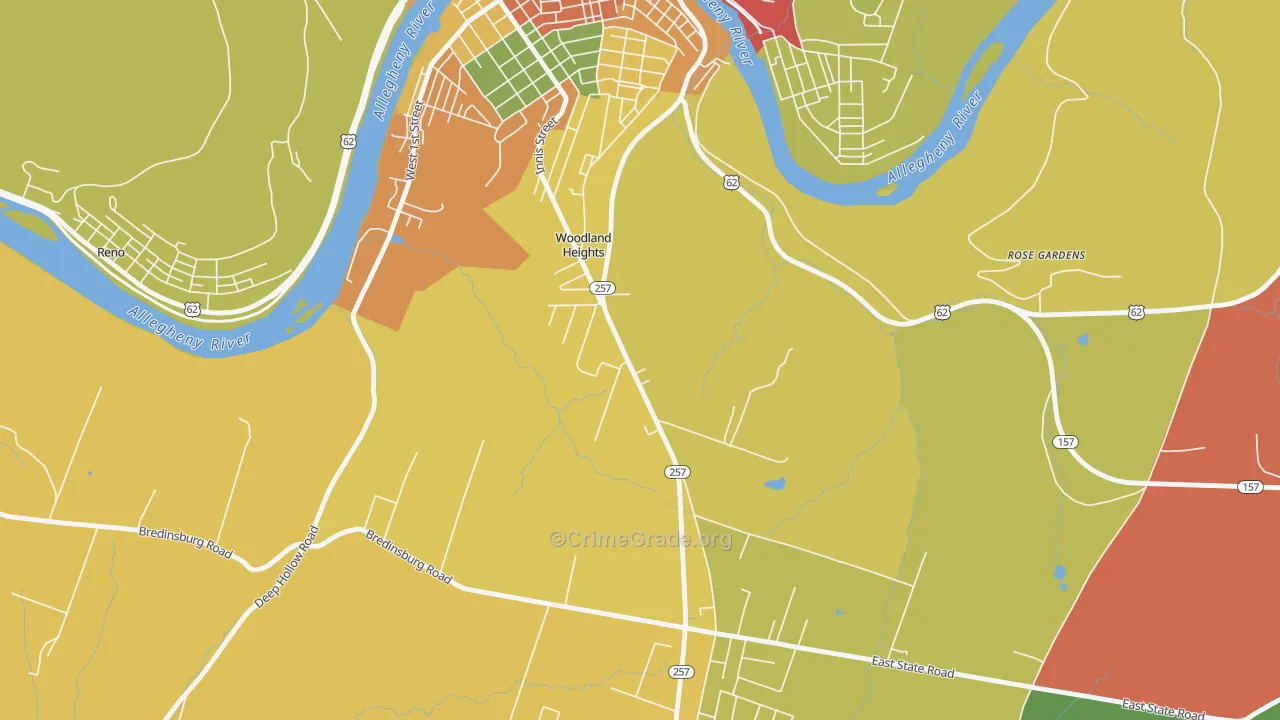 Woodland Heights, PA Map of Assault Rates