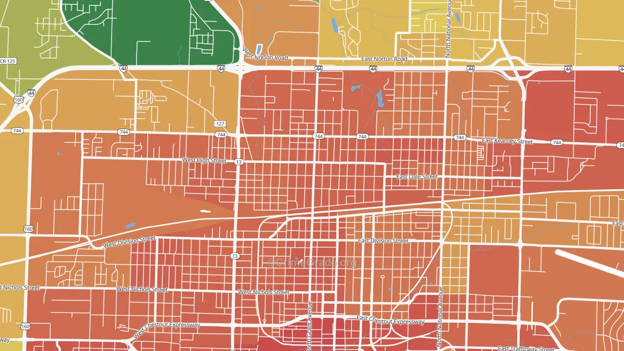Woodland Heights, Springfield, MO Map of Assault Rates