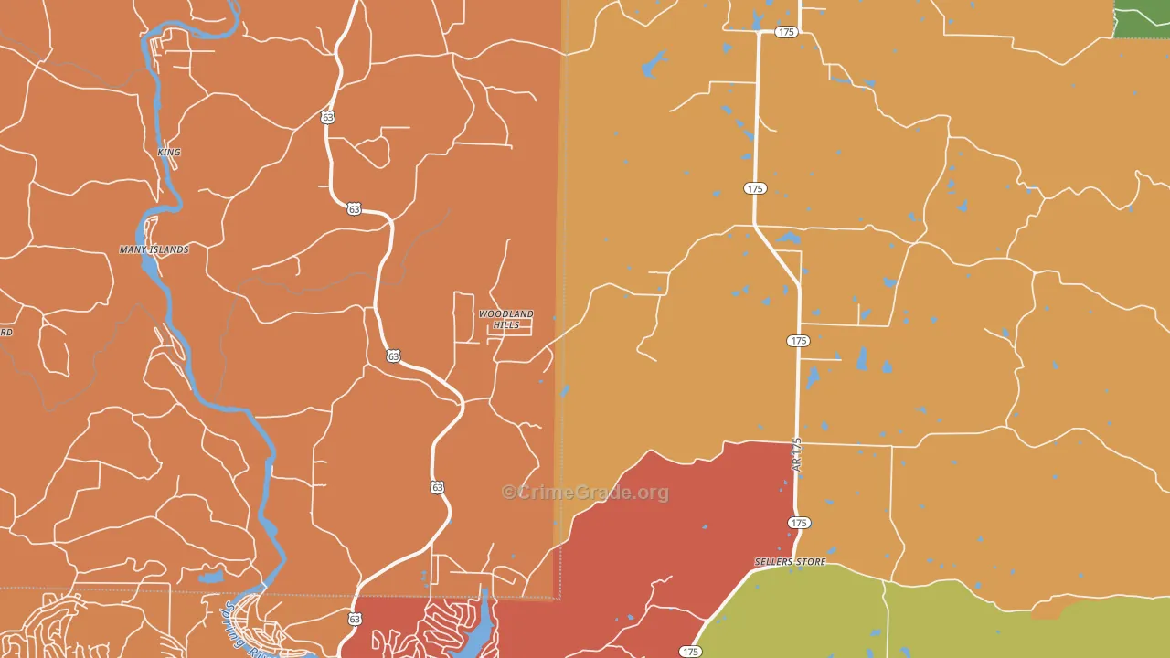 Woodland Hills, AR Map of Assault Rates