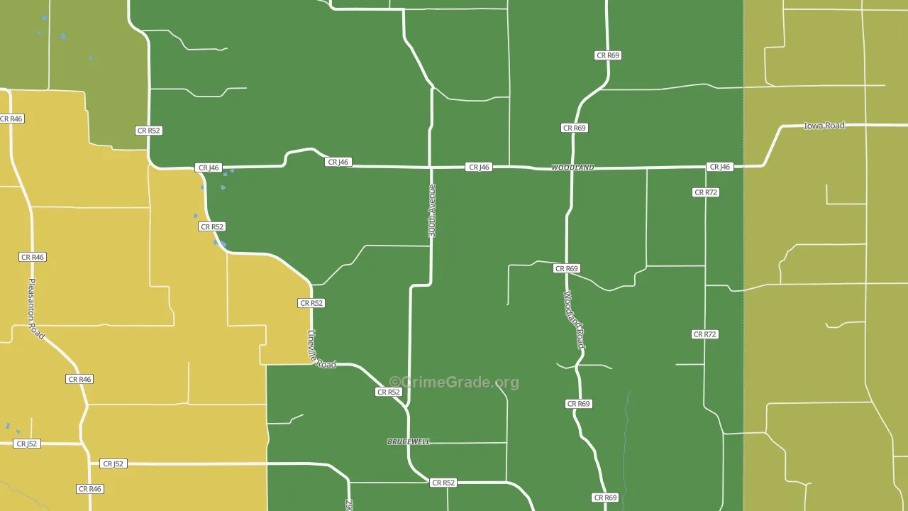 Woodland, IA Map of Assault Rates
