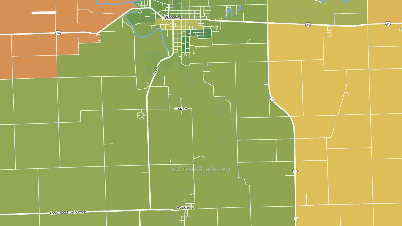 Woodland, IL Map of Assault Rates
