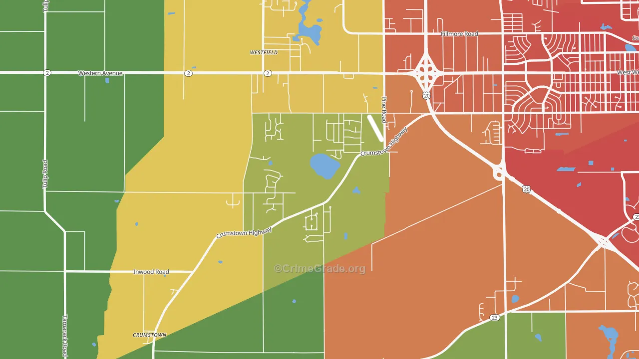 Woodland, IN Map of Assault Rates