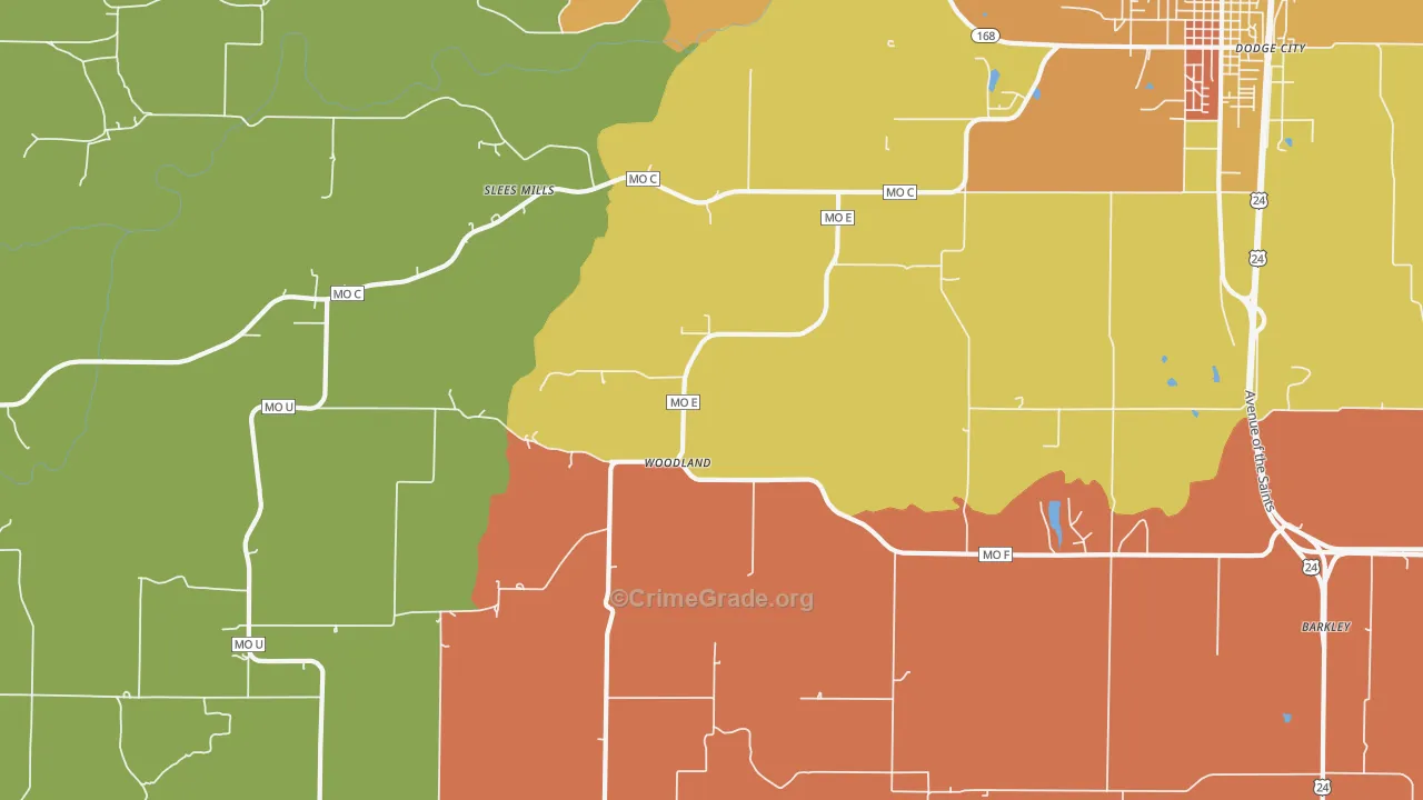 Woodland, MO Map of Assault Rates