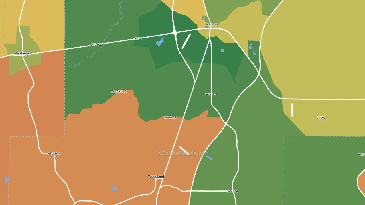 Woodland, MS Map of Assault Rates