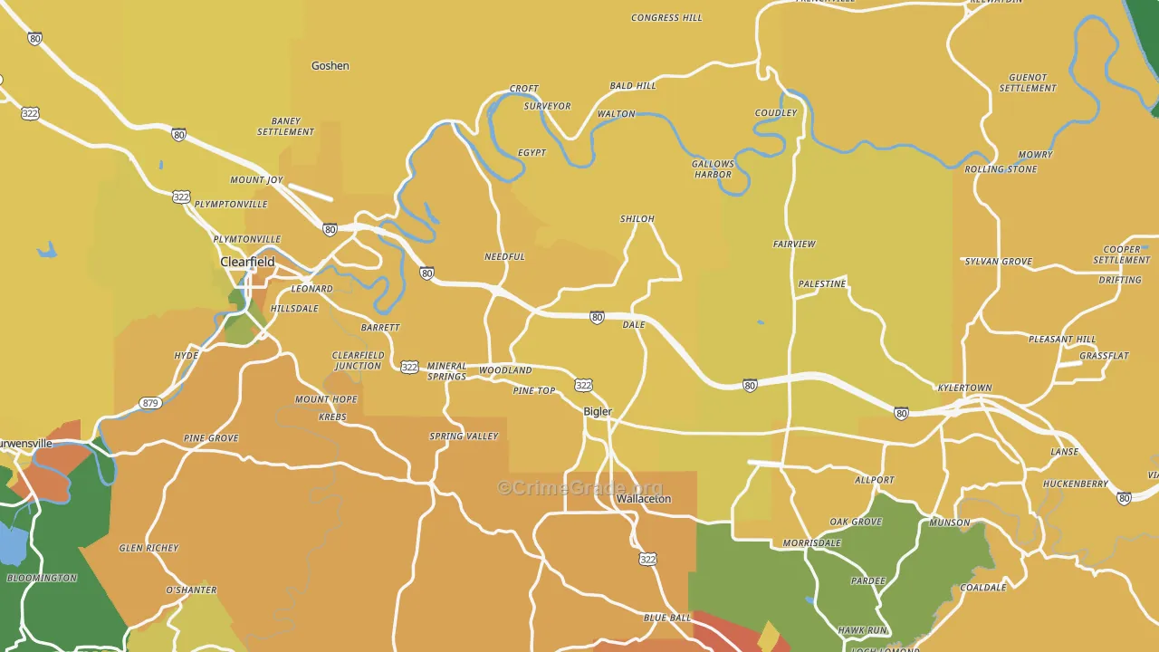 Woodland, PA Map of Assault Rates