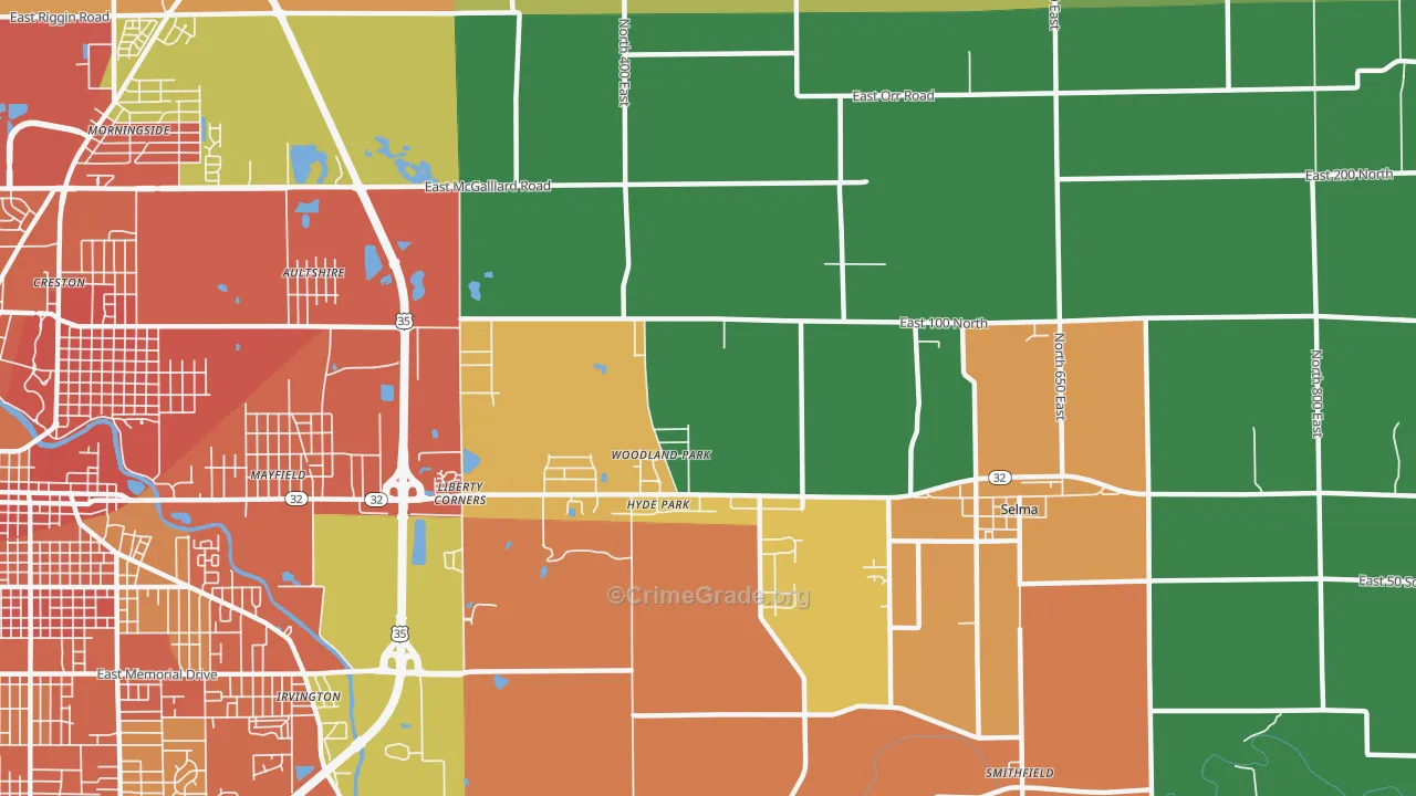 Woodland Park, IN Map of Assault Rates