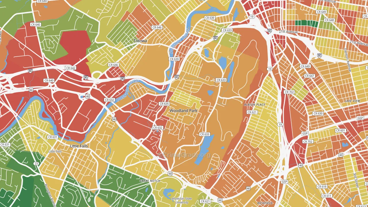 Woodland Park, NJ Map of Assault Rates