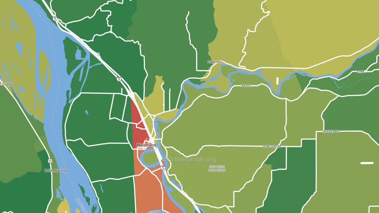 Woodland, WA Map of Assault Rates