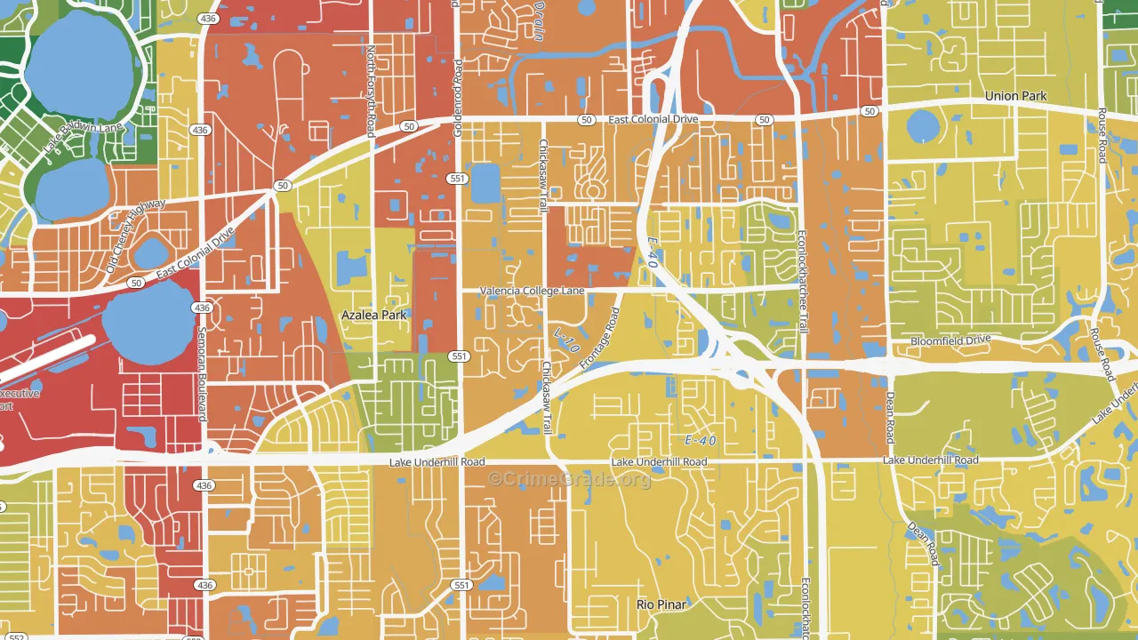 Woodlands-Orlando, Orlando, FL Map of Assault Rates