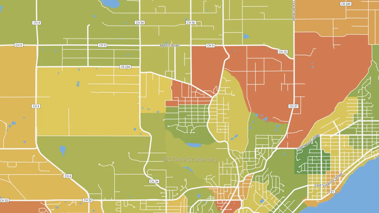 Woodlands-Pleasantview, Duluth, MN Map of Assault Rates