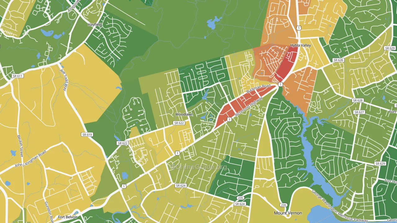 Woodlawn, Alexandria, VA Map of Assault Rates