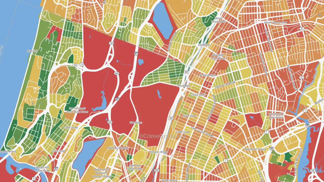 Woodlawn, Bronx, NY Map of Assault Rates