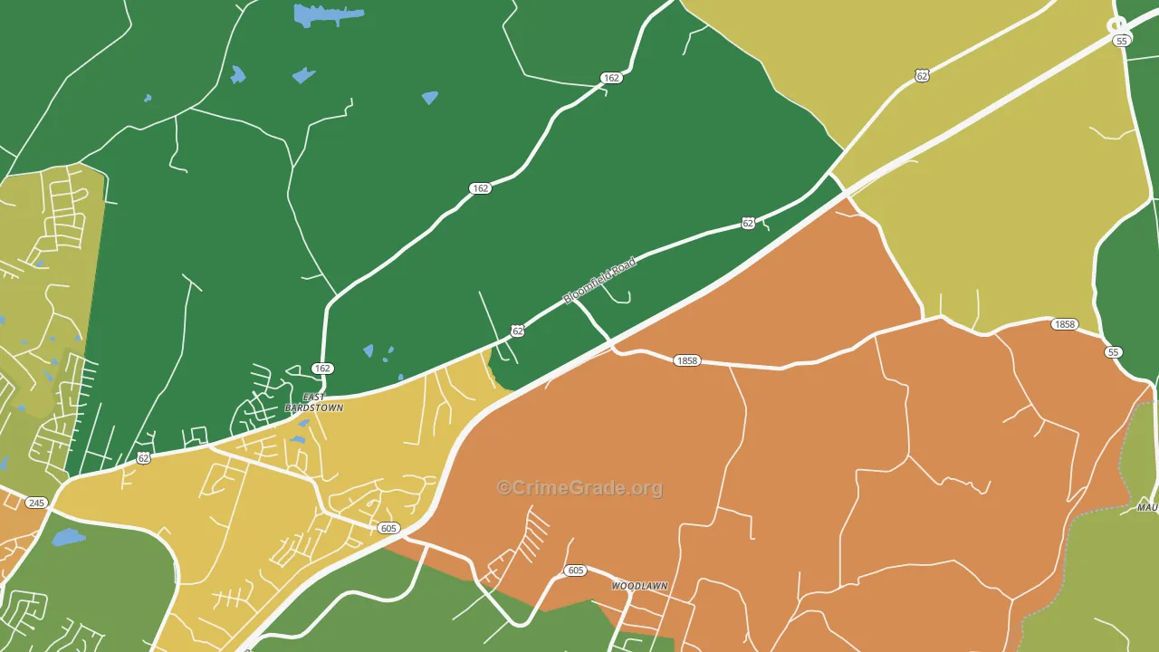 Woodlawn, KY Map of Assault Rates
