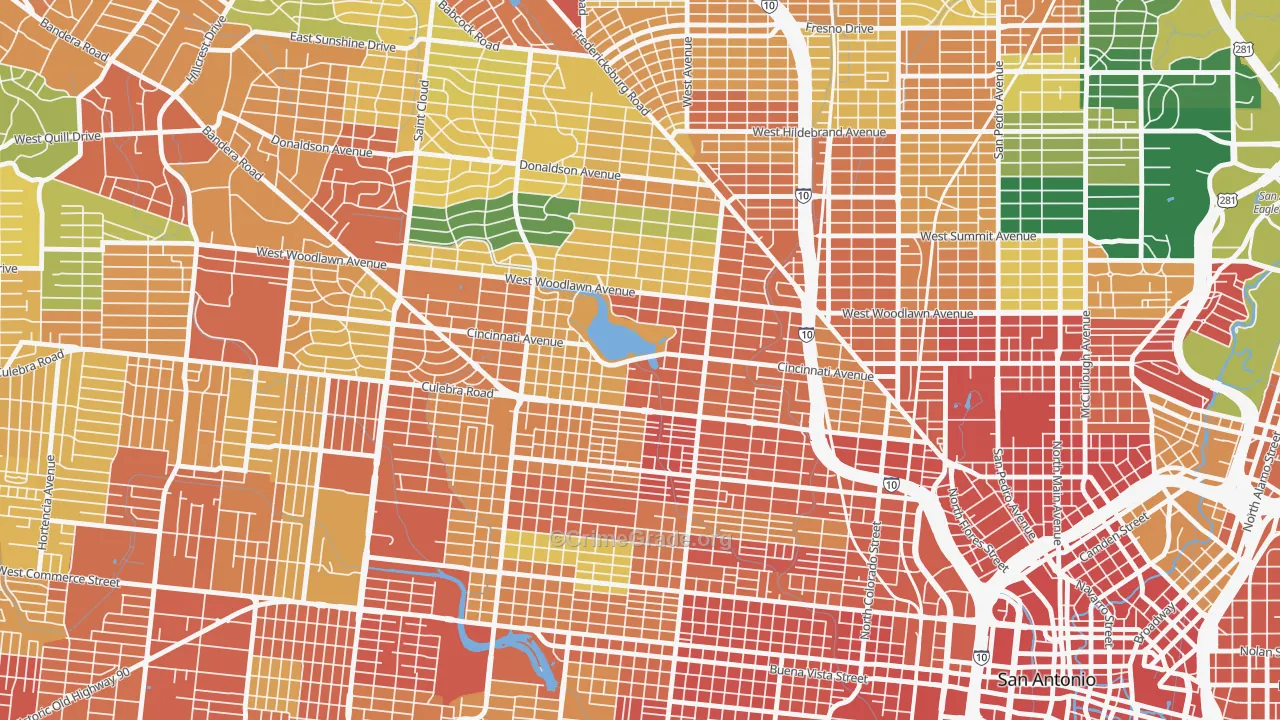 Woodlawn Lake, San Antonio, TX Map of Assault Rates