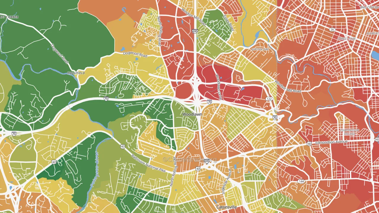 Woodlawn, MD Map of Assault Rates