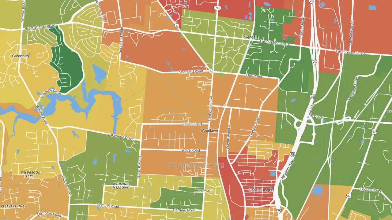 Woodlawn, OH Map of Assault Rates