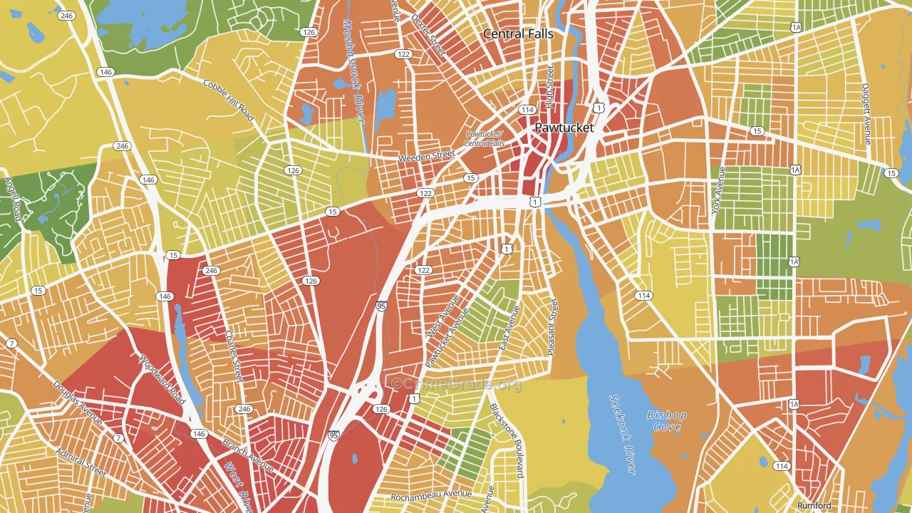 Woodlawn, Pawtucket, RI Map of Assault Rates