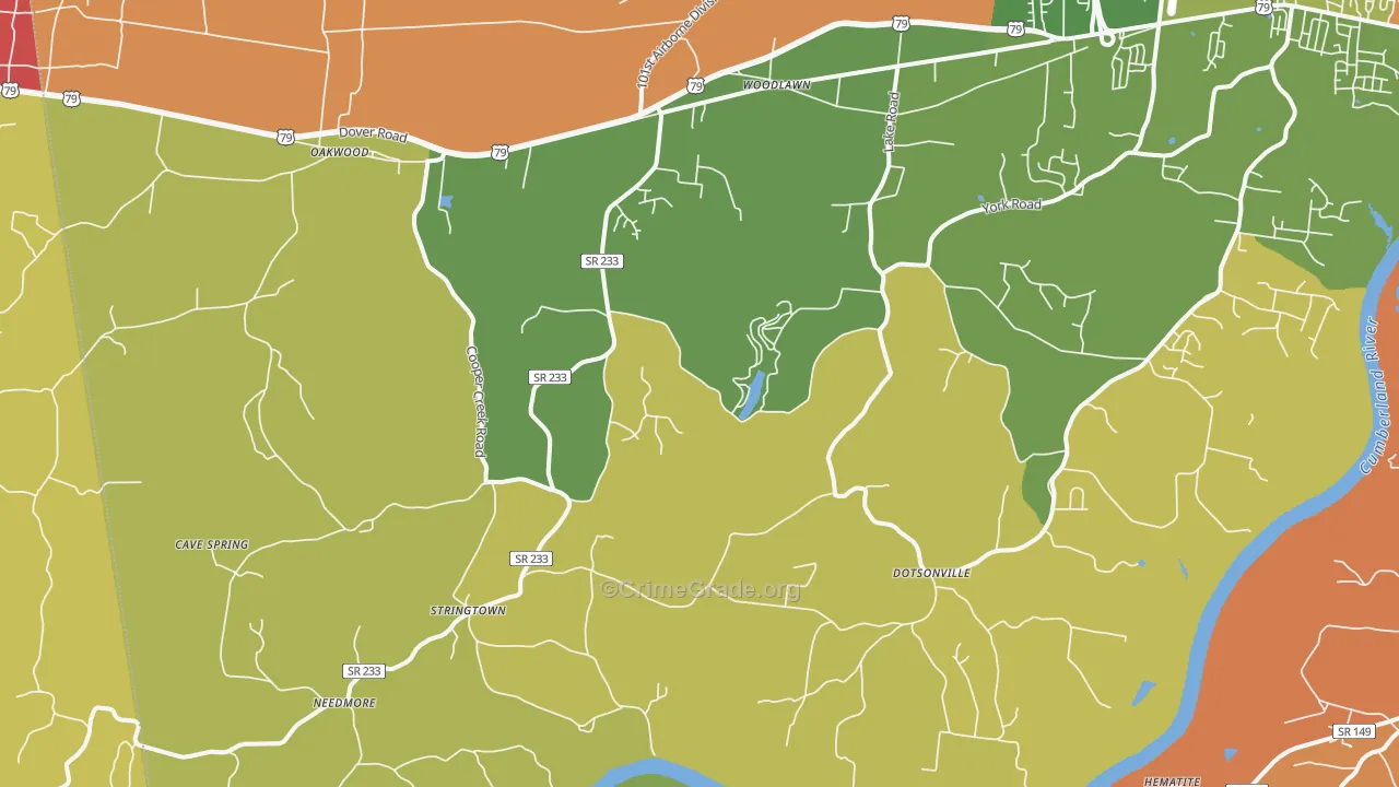 Woodlawn, TN Map of Assault Rates