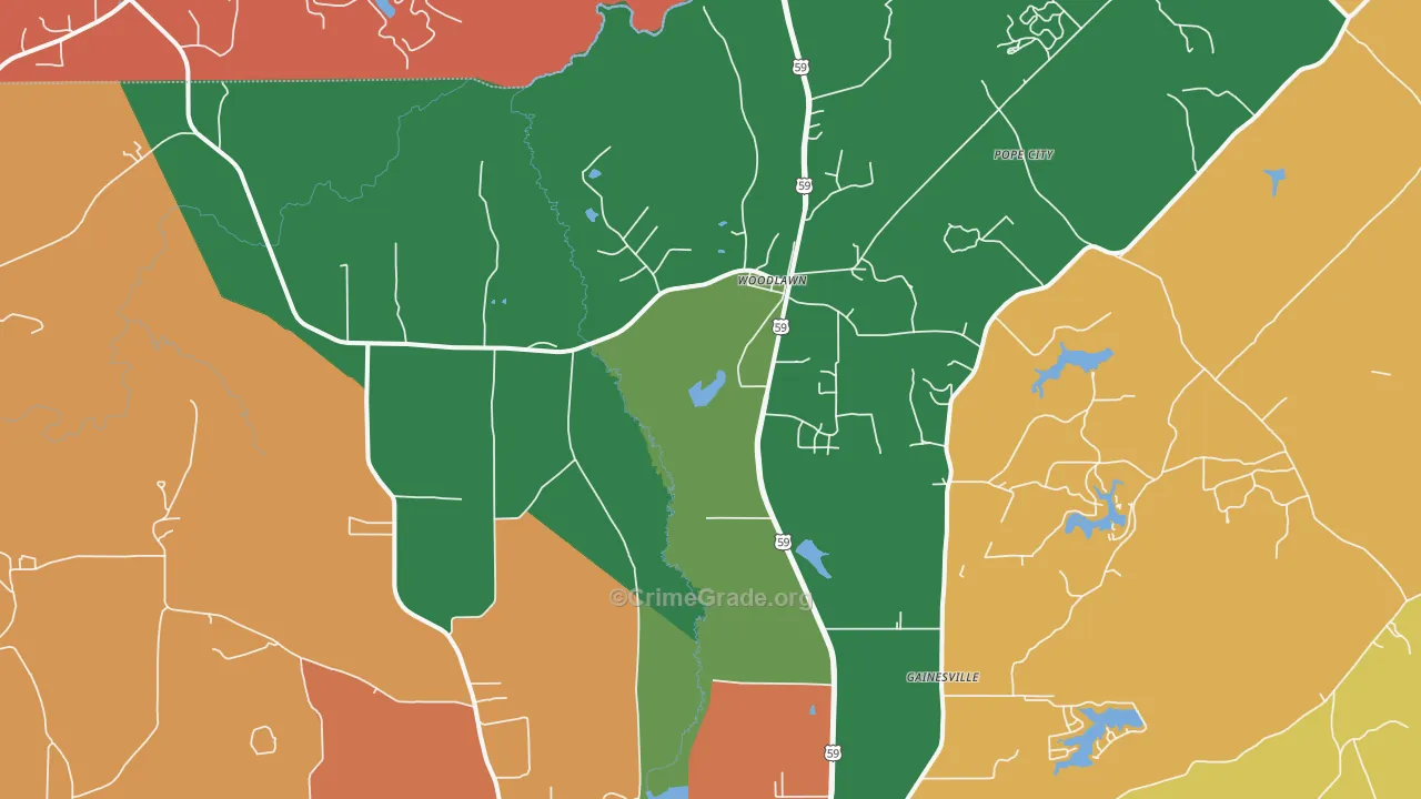 Woodlawn, TX Map of Assault Rates
