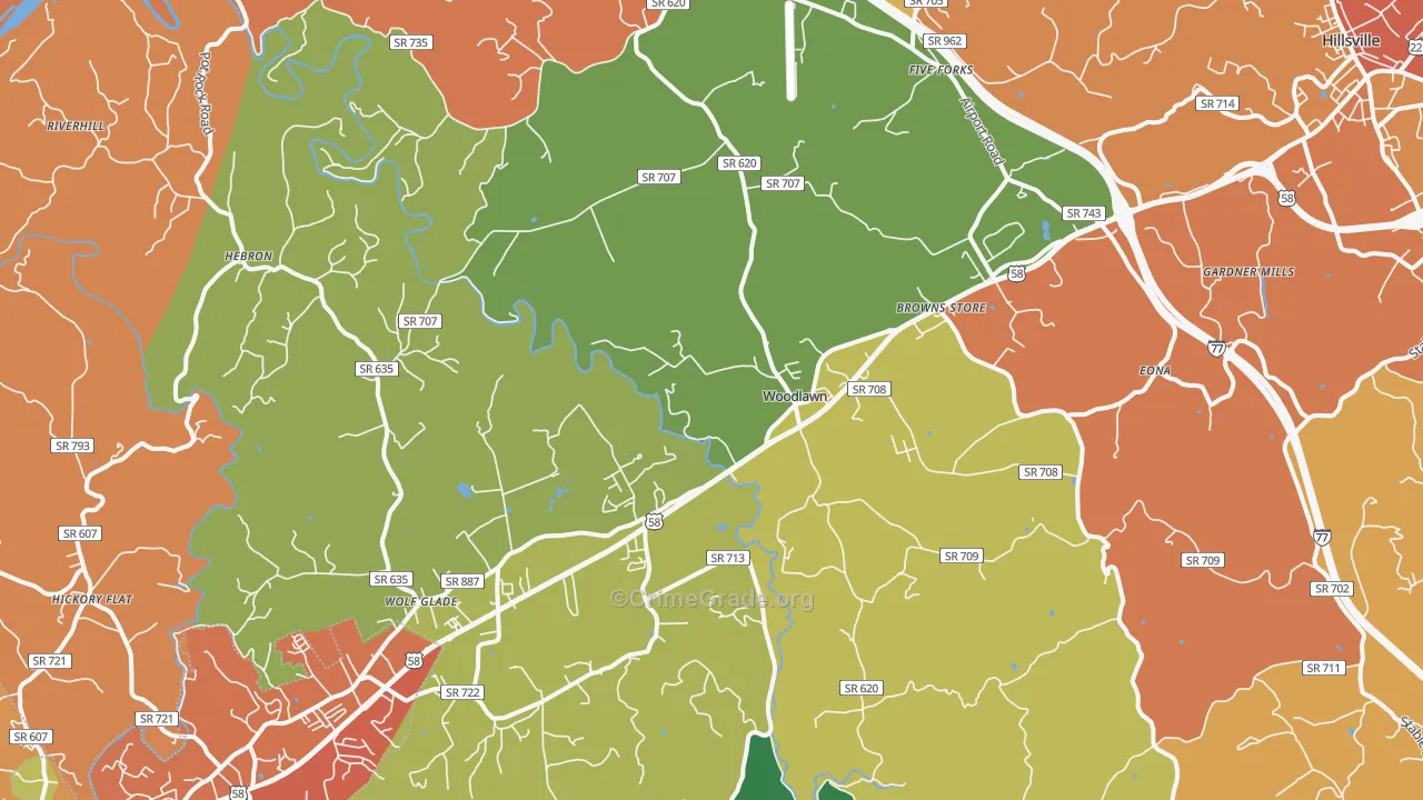 Woodlawn, VA Map of Assault Rates