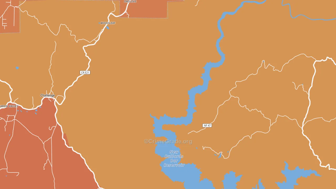 Woodleaf, CA Map of Assault Rates