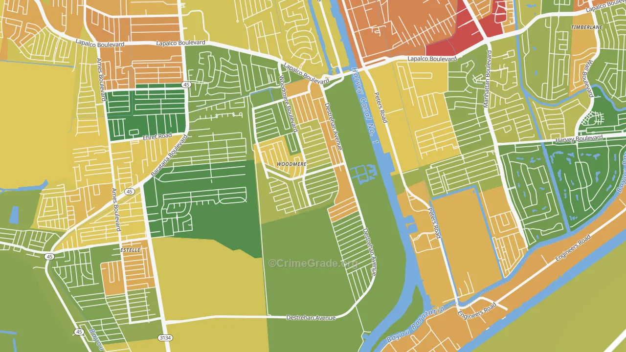 Woodmere, LA Map of Assault Rates