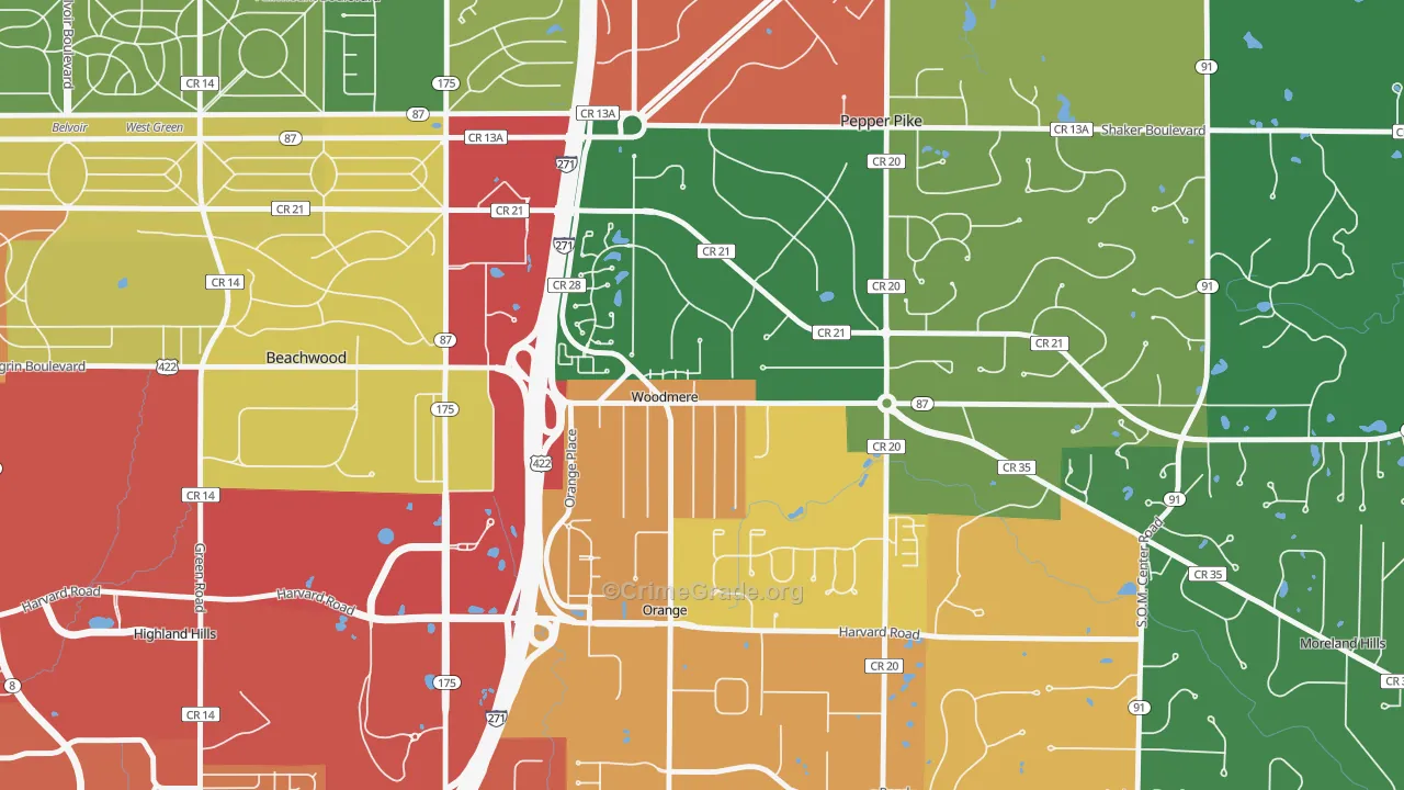 Woodmere, OH Map of Assault Rates