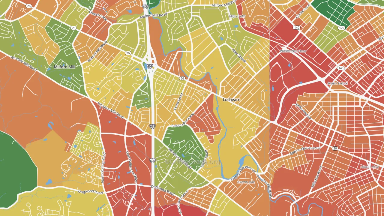 Woodmoor, Lochearn, MD Map of Assault Rates